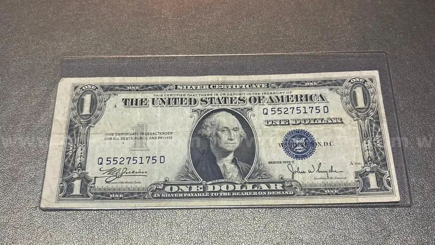 1935C - Silver Certificate Dollar Bill in Holder