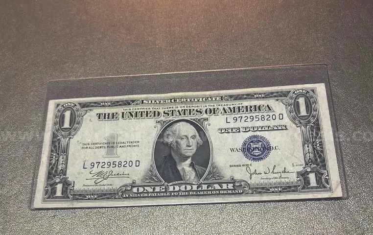 1935C - Silver Certificate Dollar Bill in Holder