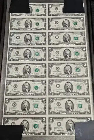 Uncut Roll of 2 Dollar Bills in Tube