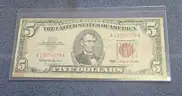 Red Note 1963 Five Dollar Bill in Holder