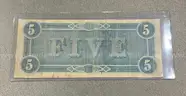 1864 Confederate Civil War Five Dollar Bill in Holder $5