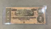 1864 Confederate Civil War Ten Dollar Bill in Holder $10