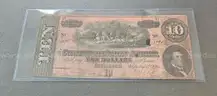 1864 Confederate Civil War Ten Dollar Bill in Holder $10
