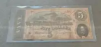 1864 Confederate Civil War Five Dollar Bill in Holder $5