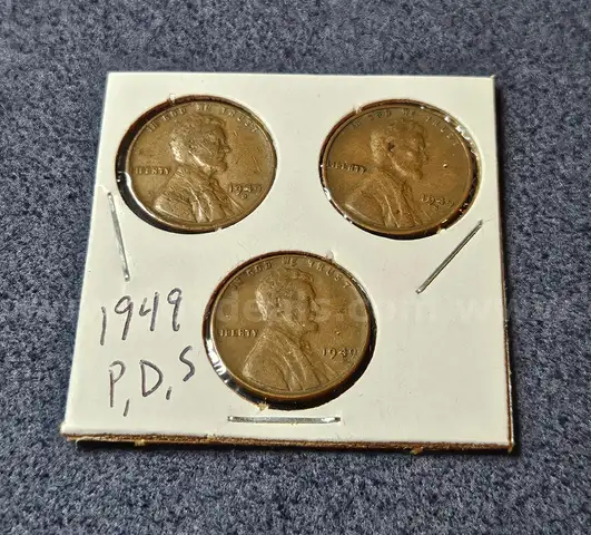 1949 Wheat Penny Trio P, D, S Coin