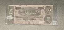 1864 Confederate Civil War Ten Dollar Bill in Holder $10