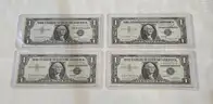 Lot of 4 Sequential Silver Certificate Dollar Bill in Holder