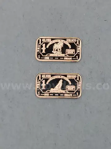 Set of 2 - Horse & Wolf One Gram Silver Bars