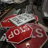 Lot of Traffic and Warning Signs