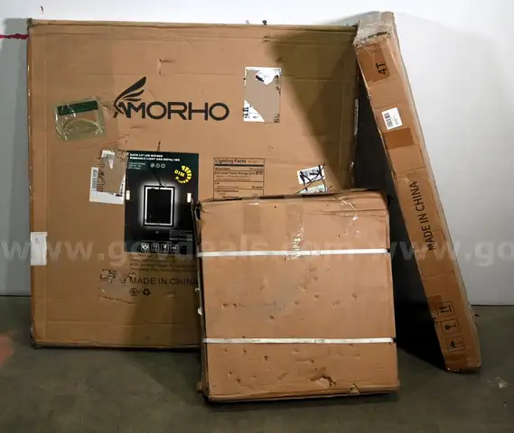 Lot of (1) NEW Backlit LED Dimmable Mirror and Defogger and (1) NEW 40in 4-Tier Shoe Rack w/ MISC Wood Pieces