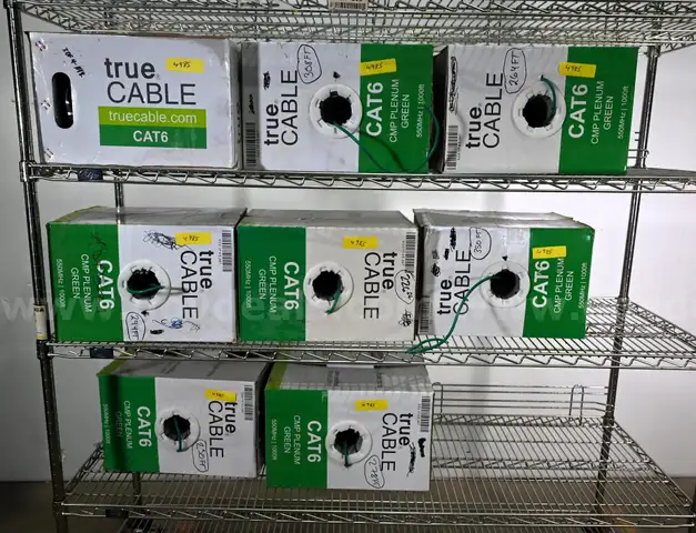 Lot of (8) Cases (200ft+) TRUE CABLE Cat6 Plenum Bulk Ethernet Cable (CMP), Unshielded UTP 23AWG  (Various Lengths)