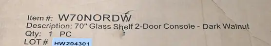 Lot of (1) Walker Edison 70" Essentials TV Stand Espresso and Lot of (1) 70" Glass-Shelf 2-Door Console Dark Walnut