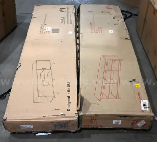 Lot of (1) Walker Edison 70" Essentials TV Stand Espresso and Lot of (1) 70" Glass-Shelf 2-Door Console Dark Walnut