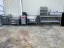 1 MONGOLIAN BBQ RANGE GRILL,VULCAN FRYER,TRUE UNDER COUNTER REFRIGERATOR AND VARIOUS OTHER COOKWARE ITEMS.