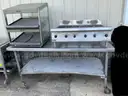 1 MONGOLIAN BBQ RANGE GRILL,VULCAN FRYER,TRUE UNDER COUNTER REFRIGERATOR AND VARIOUS OTHER COOKWARE ITEMS.