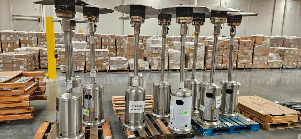 Lot of Ten (10) x 48000 BTU Stainless Steel Propane Standing Patio Heater