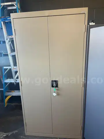 Two Tan Metal Cabinets w/ Key