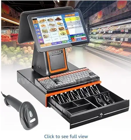 Smart Cash Register POS System All-in-One Cash Register with 15.6-inch Dual Screen, Touch Screen PC