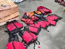 HUGE Lot of swift water rescue equipment Set of 8 helmets, 10 PFDs, 8 Floating throw bags, 4 GEAR BAGS