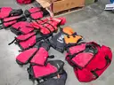 HUGE Lot of swift water rescue equipment Set of 8 helmets, 10 PFDs, 8 Floating throw bags, 4 GEAR BAGS