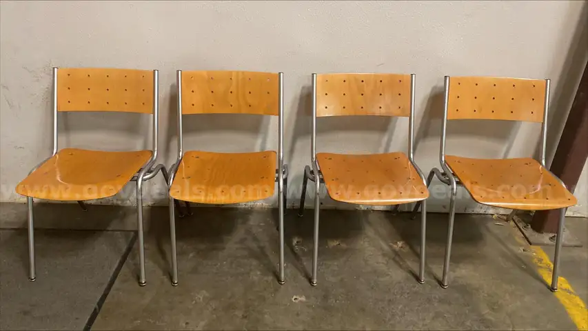 4 wood chairs with metal frame