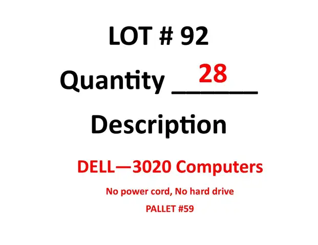 Lot 92 - Pallet 59 - 28ea - Dell 3020 Desktop Computers - No hard drive, No power cords.