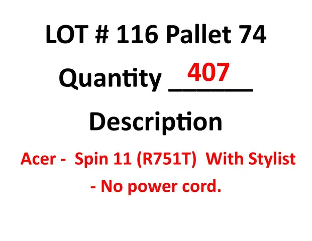 Lot 116- Pallet 74 - 407ea Acer -  Spin 11 (R751T)  With Stylist - No power cord.