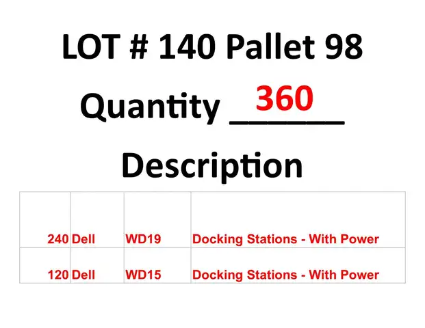 Lot 140 - Pallet 98 -80ea - Dell WD15 docking stations and 130ea - Dell WD19 Docking Station All with powers