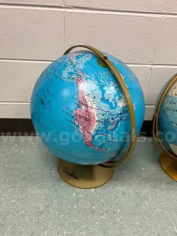 A set of classic educational globes &#x2013; great for teaching geography, continents, and world exploration! Brightly colored,