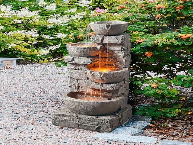 Teamson Home Water 4 Tiered Bowls Floor Stacked Stone | AllSurplus