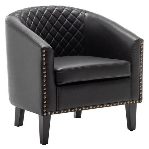 Tufted Faux Leather Barrel Club Chair Black - Kinwell | AllSurplus ...