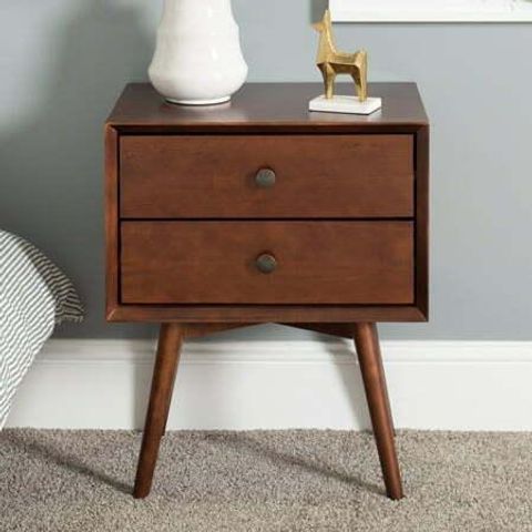 MCM 2 Drawer Solid Wood Nightstand - Walnut | AllSurplus | Pittston