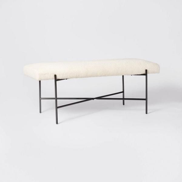 cream upholstered bench