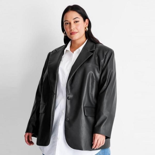 Plus size clearance faux leather blazer