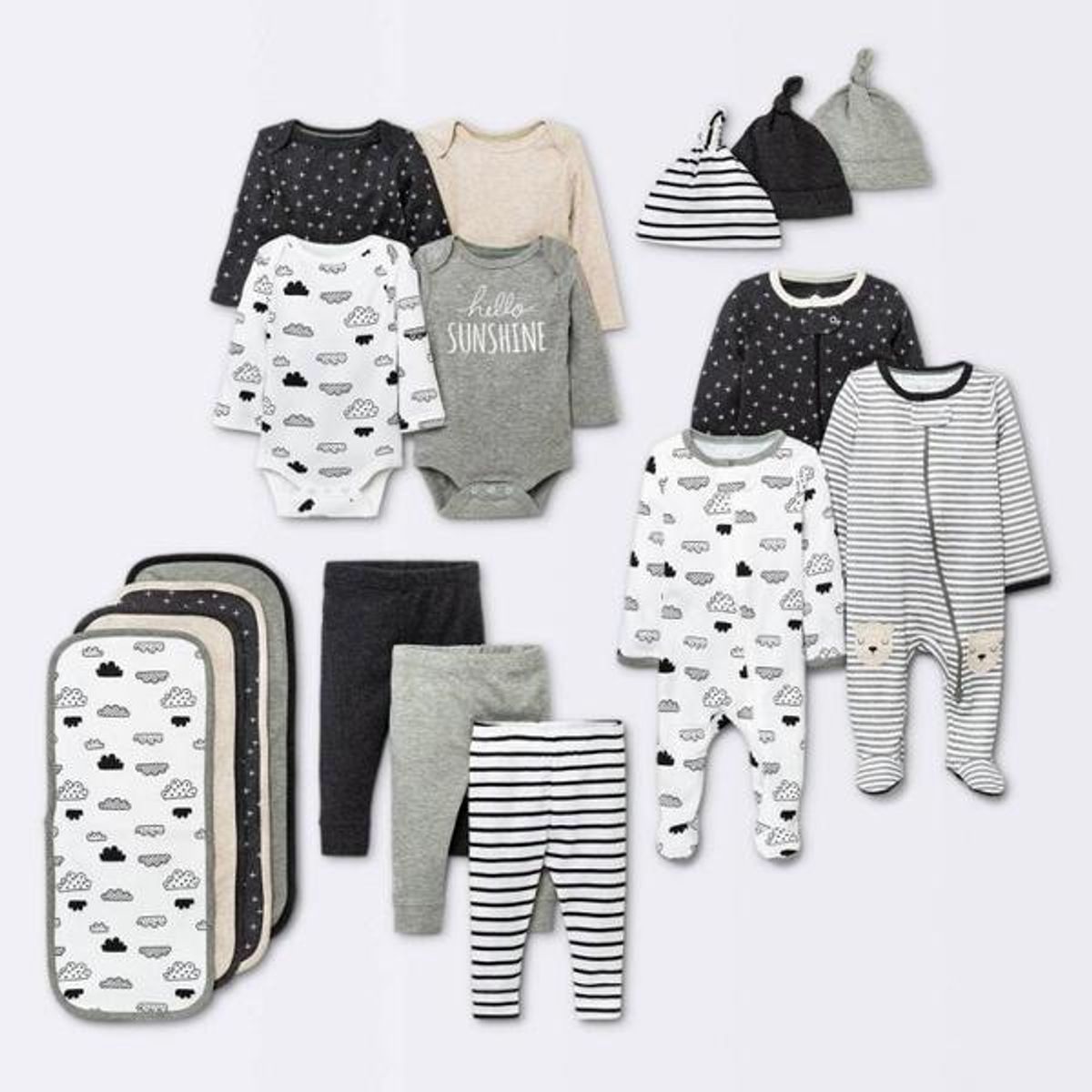 Baby Layette Set - Cloud Island Black/White 0-3M | AllSurplus | Cincinnati