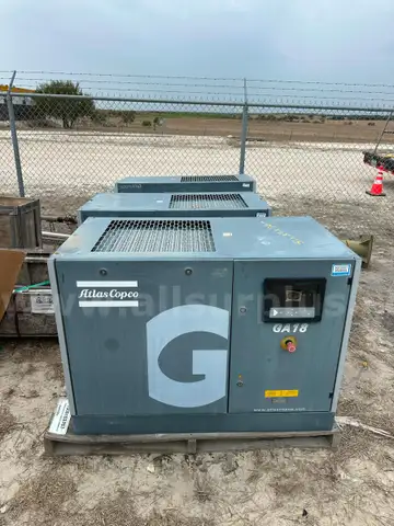 Air Compressor, Rotary Screw, Atlas Copco, GA18, 125psi, Tankless, Floor Mount, UNUSED, Qty 3