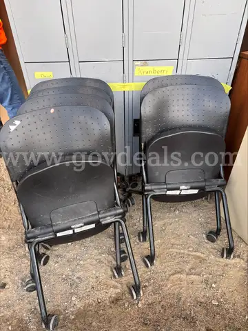 Lot of 6, Black Folding Office Chairs on Wheels