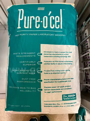 Lot of 3, 35L bags of Pure-o&#x2019;cel High Purity Paper Laboratory Bedding
