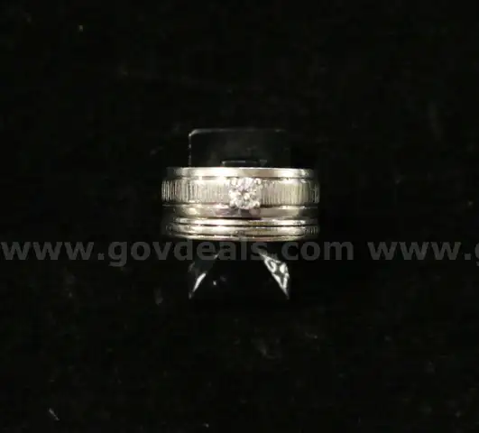 14K White Gold 2Pc Wedding Set With Diamond, 7.4 Grams