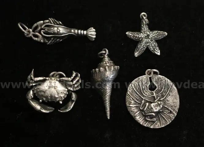 5 Retired James Avery Sterling Silver Nautical Design Charms/Pendants, 38.0G