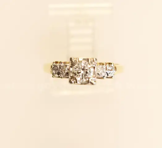 Vintage 14K Yellow Gold Engagement Design Ring With Diamonds, 2.5 Grams
