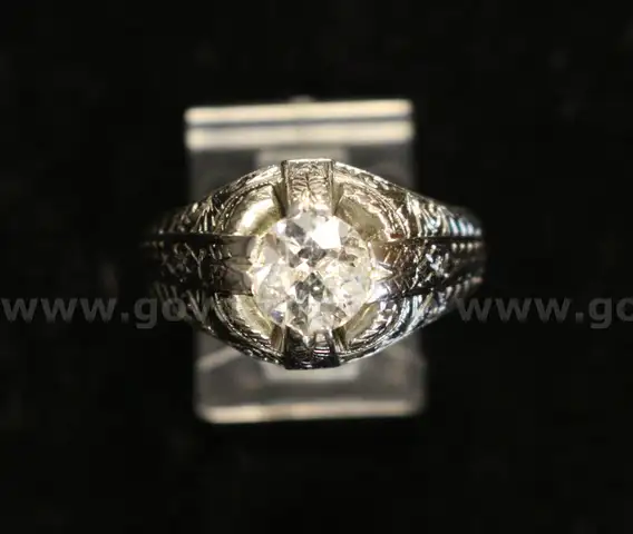 Vintage 18K White Gold Ring With Diamond, 12.0 Grams