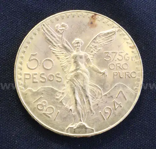 1947 Gold Mexico 50 Peso Coin, 41.6 Grams