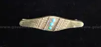 21K Yellow Gold Filigree Design Brooch With Turquoise Stones, 5.0 Grams