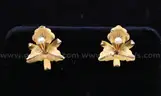 18K Yellow Gold Flower Design Non-Pierced Earrings With Pearls, 4.5 Grams
