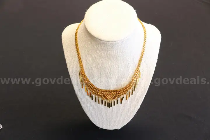 23K Yellow Gold Graduated Mesh/Fringe Design Necklace, 60.1 Grams