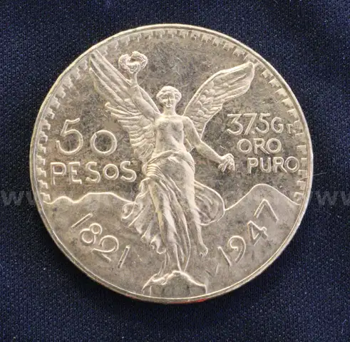 1947 Gold Mexico 50 Peso Coin, 41.6 Grams
