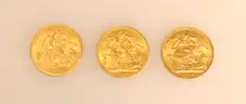 3 Assorted Year British Gold Sovereign King George V Coins, 23.7 Grams