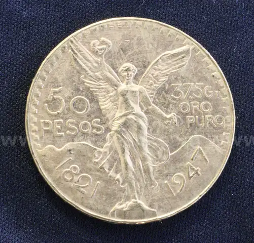 1947 Gold Mexico 50 Peso Coin, 41.6 Grams