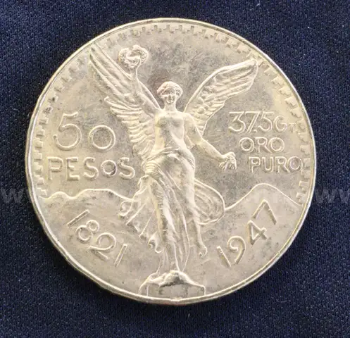 1947 Gold Mexico 50 Peso Coin, 41.6 Grams